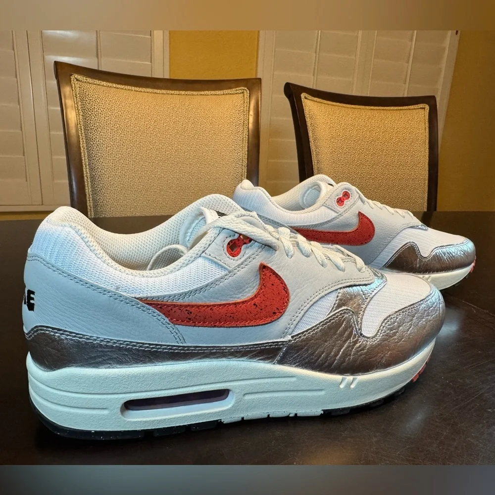 New Nike Air Max 1 Premium White Silver Sneaker Shoes Size US 10 - Picture 4 of 14